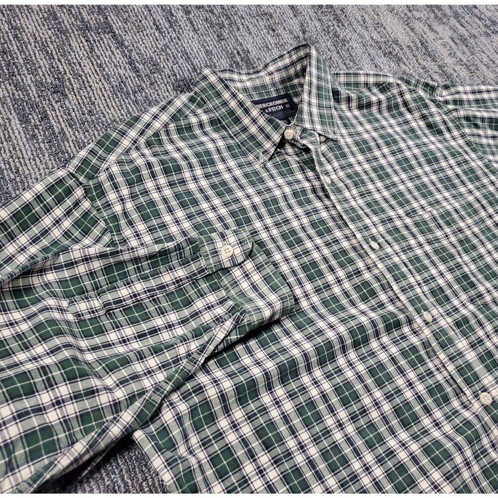 Abercrombie Fitch Button Up Flannel Shirt Mens Large Gree￼n Plaid Cotton Casual